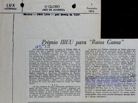Prêmio IBEU para "Raios Gama". O Globo