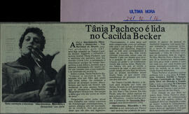 Tânia Pacheco é Lida no Cacilda Becker. Última Hora