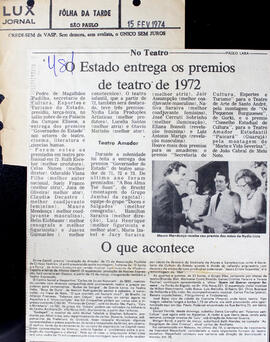 O Estado Entrega os Prêmios de Teatro de 1972. Folha da Tarde