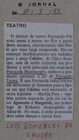 Recorte do Jornal O Jornal_Fernanda Montenegro e Fernando Torres