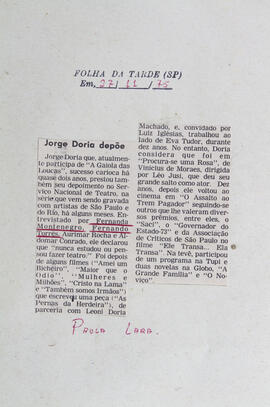 Jorge Doria Depõe. Folha da Tarde