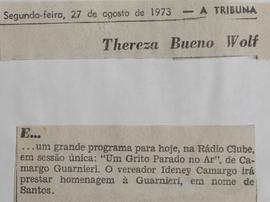 Recorte do Jornal A Tribuna_E... Um Grande Programa Para Hoje, na Rádio Clube, em Sessão Única: Um Grito Parado No Ar [...]