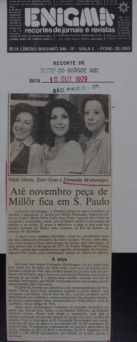 Até Novembro Peça de Millôr Fica em S. Paulo. Diário do Grande ABC