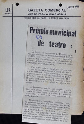 Prêmio Municipal de Teatro. Gazeta Comercial