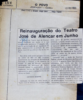 Reinauguração do Teatro José de Alencar em Junho. O Povo