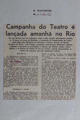 Campanha do Teatro é Lançada Amanhã no Rio. O Fluminense