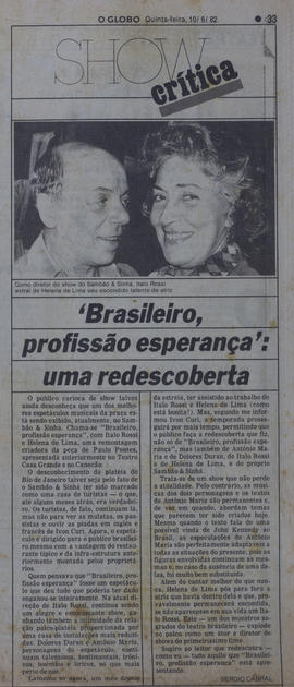 Recorte do Jornal O Globo_Espetáculo Brasileiro, Profissão Esperança