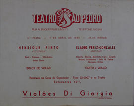 Programa do Espetáculo de "Henrique Pinto (Violonista) e Eladio Perez-Gonzales (Barítono)"