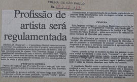 Profissão de Artista Será Regulamentada. Folha de São Paulo