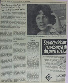 Gérard Lenorman Chega para o Molière e Diz Ter Estilo como o de Roberto Carlos. Jornal do Brasil