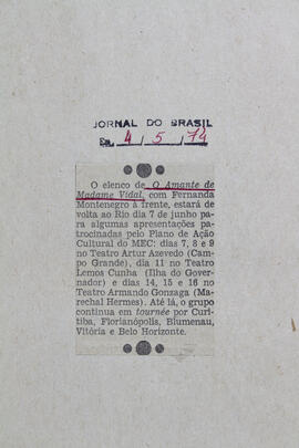 [O Elenco de O Amante de Madame Vidal...]. Jornal do Brasil