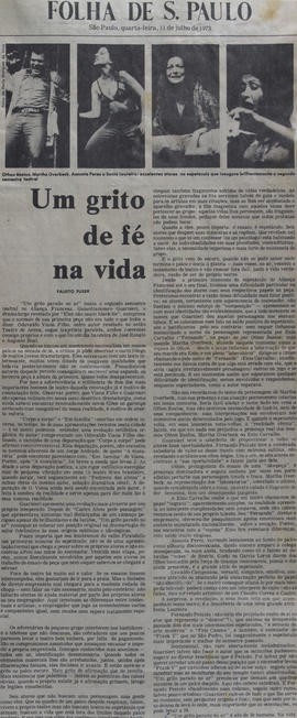 Recorte do Jornal Folha de São Paulo_Um Grito de Fé na Vida