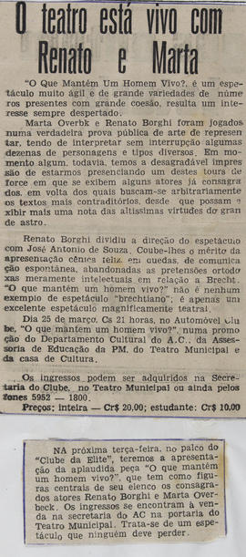 Recorte do Jornal A Notícia_O Teatro Está Vivo Com Renato e Marta