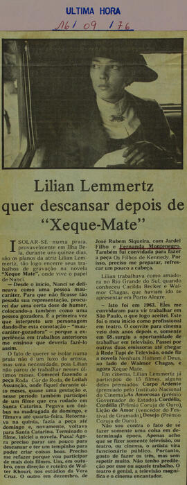Lilian Lemmertz Quer Descansar Depois de "Xeque-Mate". Última Hora