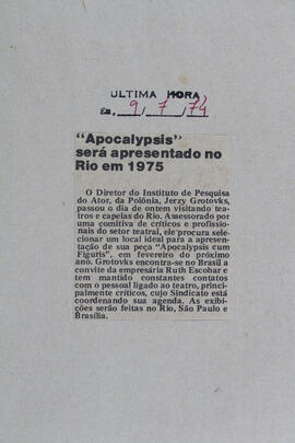 "Apocalypsis" Será Apresentado no Rio em 1975. Última Hora