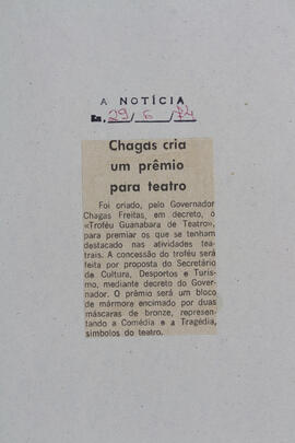 Chagas Cria Um Prêmio para Teatro. A Notícia