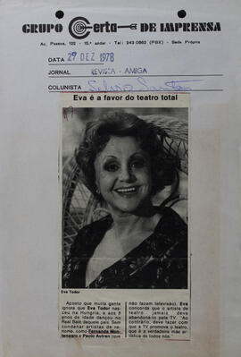 Eva é a Favor do Teatro Total. Revista Amiga