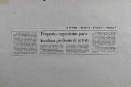 Proposto Organismo para Fiscalizar Profissão de Artista. O Globo