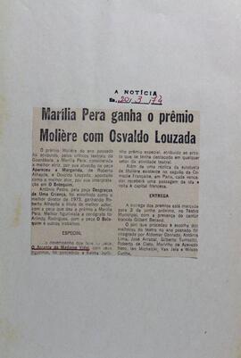 Marília Pera Ganha o Prêmio Molière com Osvaldo Louzada. A Notícia