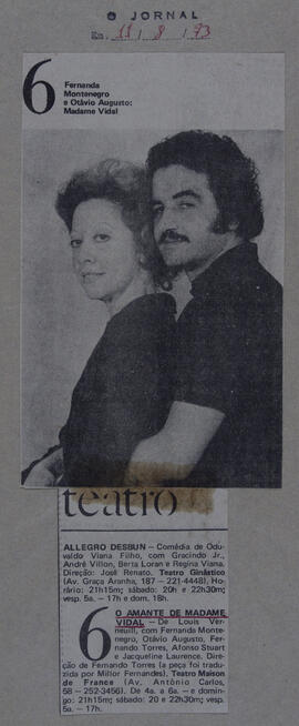 [Fernanda Montenegro e Otávio Augusto: Madame Vidal]. O Jornal