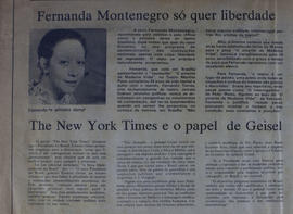 Fernanda Montenegro Só Quer Liberdade. Jornal de Brasília