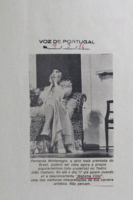 [Fernanda Montenegro, a Atriz Mais Premiada do Brasil…]. Voz de Portugal