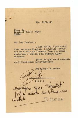 Carta de Bibi Ferreira para Paschoal Carlos Magno