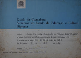 Diploma Estado da Guanabara – Secretaria de Estado da Educação e Cultura