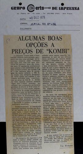 Algumas Boas Opções a Preços de "Kombi". Jornal do Brasil