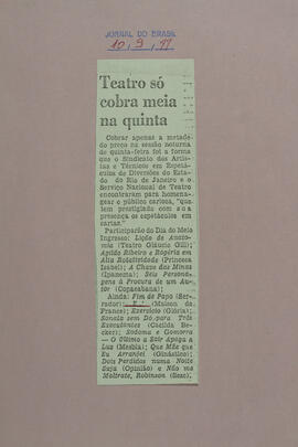Teatro Só Cobra Meia na Quinta. Jornal do Brasil