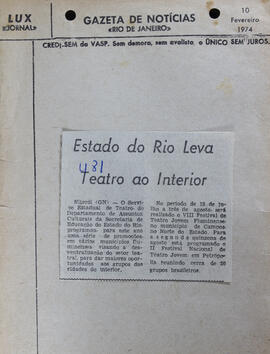 Estado do Rio Leva Teatro ao Interior. Gazeta de Notícias