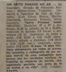 Recorte do Jornal O Globo_Um Grito Parado no Ar - de Guarnieri. Direção de Fernando Peixoto. Música tema: Toquinho [...]
