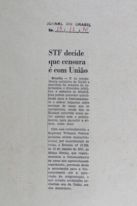 STF Decide que Censura é com União. Jornal do Brasil