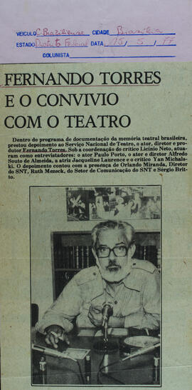 Fernando Torres e o Convívio com o Teatro. Correio Braziliense