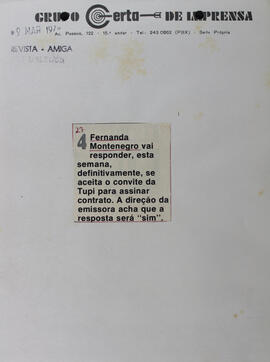 [Fernanda Montenegro Vai Responder...]. Revista Amiga