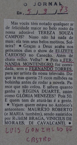 Recorte do Jornal O Jornal_Fernanda Montenegro e Fernando Torres