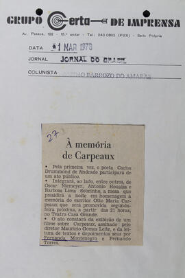 À Memória de Carpeaux. Jornal do Brasil