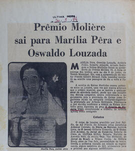 Prêmio Molière Sai para Marília Pêra e Oswaldo Louzada. Última Hora