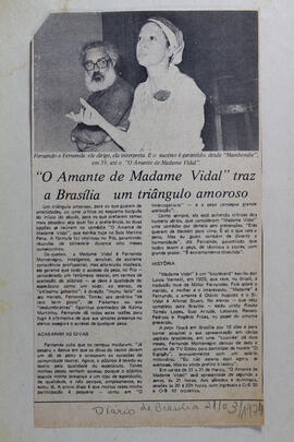 "O Amante de Madame Vidal" Traz a Brasília Um Triângulo Amoroso. Diário de Brasília