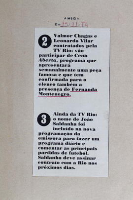 [Valmor Chagas e Leonardo Vilar Contratados pela TV Rio…]. Revista Amiga