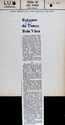 Reforma do Teatro Bela Vista. Folha de São Paulo