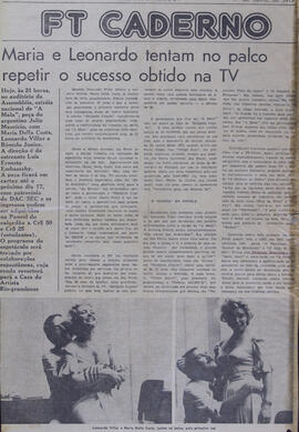 Maria e Leonardo Tentam no Palco Repetir Sucesso Obtido na TV. Folha da Tarde