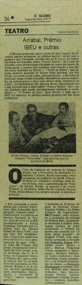 Arrabal, Prêmio IBEU e Outras. O Globo