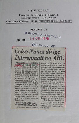 Celso Nunes Dirige Durrenmatt no ABC. O Estado de São Paulo