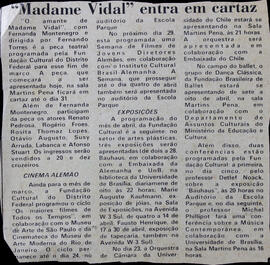 "Madame Vidal" Entra em Cartaz. Jornal Não Identificado